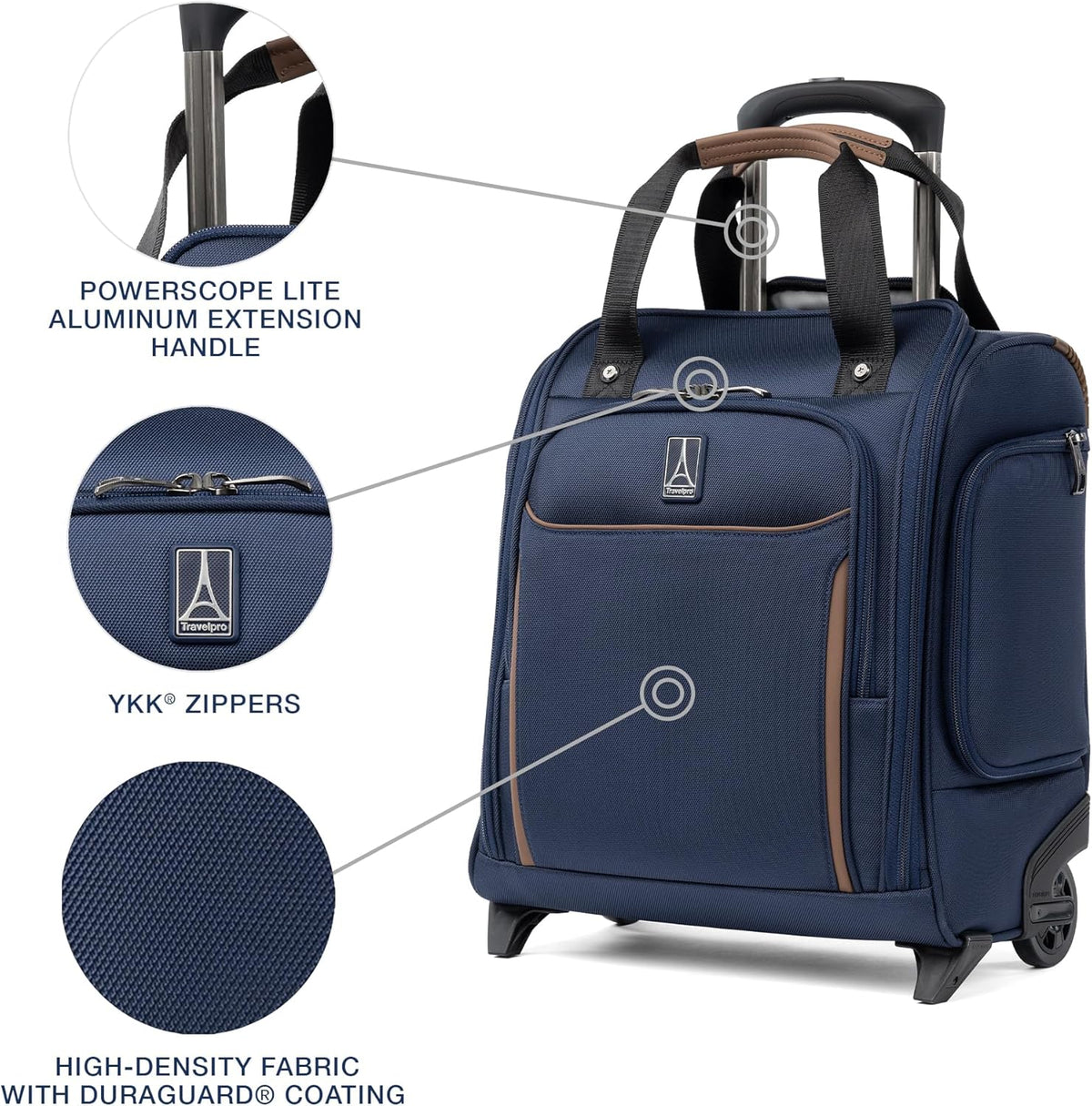 Crew Classic Lightweight Softside Luggage, Rolling Underseat Carry on Bag, 14" Laptop or Tablet Sleeve, Men and Women, 17-Inch, Patriot Blue