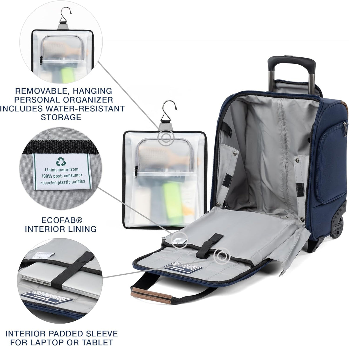 Crew Classic Lightweight Softside Luggage, Rolling Underseat Carry on Bag, 14" Laptop or Tablet Sleeve, Men and Women, 17-Inch, Patriot Blue