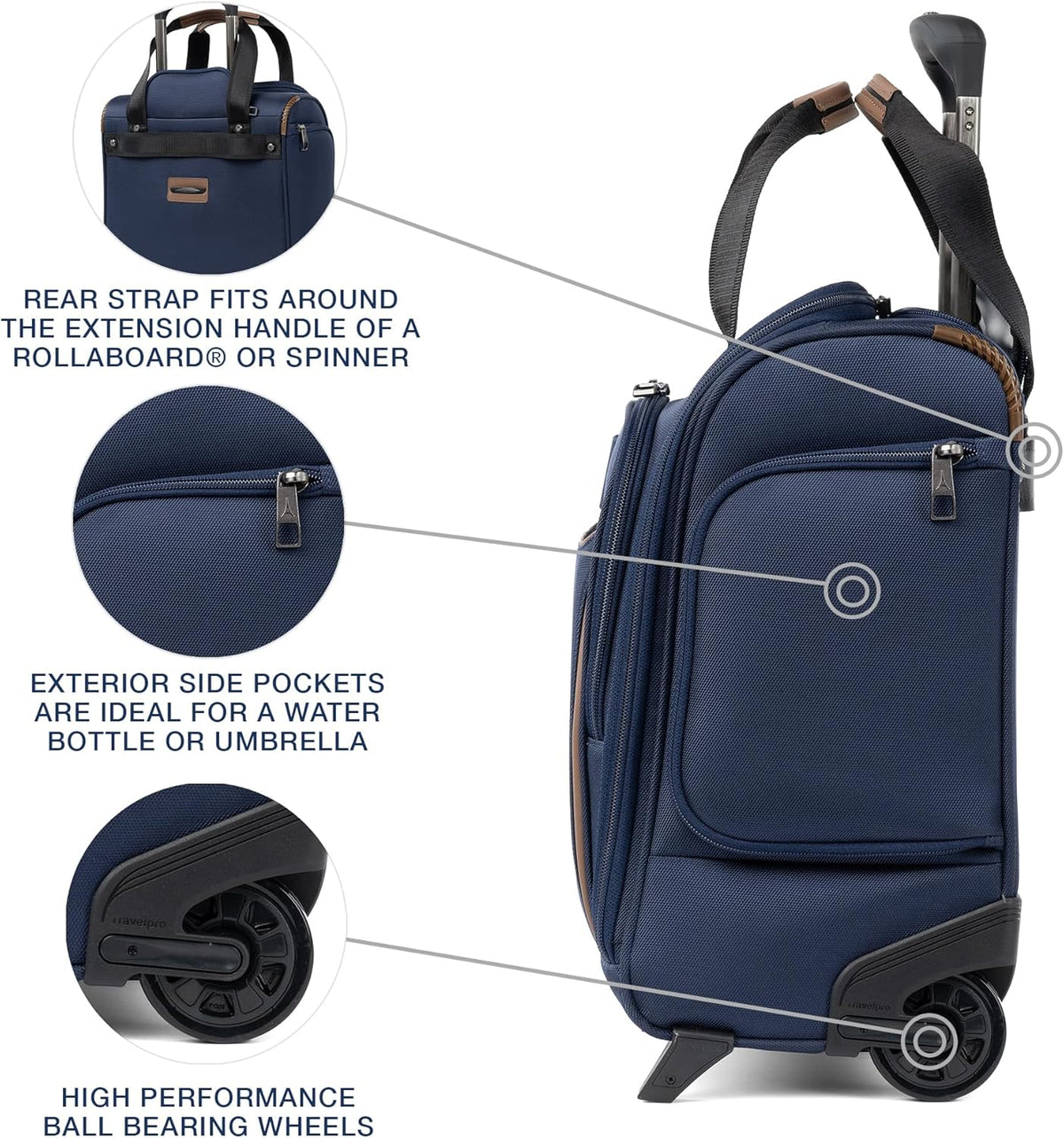 Crew Classic Lightweight Softside Luggage, Rolling Underseat Carry on Bag, 14" Laptop or Tablet Sleeve, Men and Women, 17-Inch, Patriot Blue