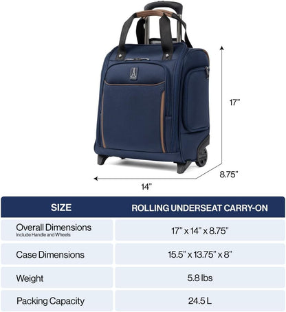 Crew Classic Lightweight Softside Luggage, Rolling Underseat Carry on Bag, 14" Laptop or Tablet Sleeve, Men and Women, 17-Inch, Patriot Blue