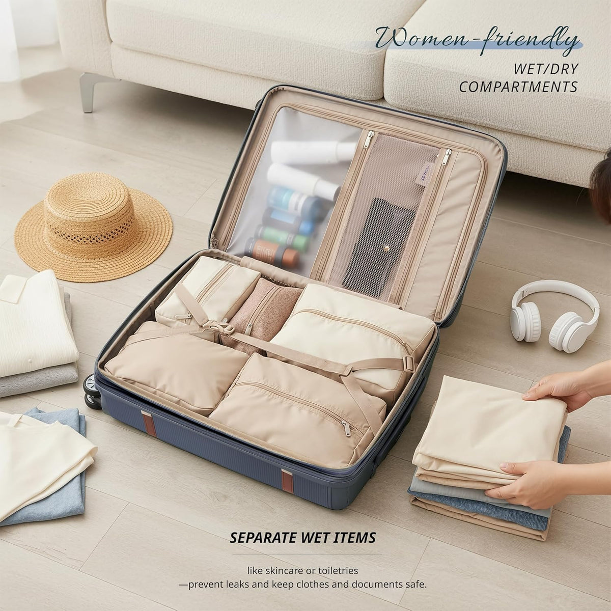 Florence Hardside Carry-On Luggage with Spinner Wheels, Lightweight Expandable Suitcase with TSA Lock, Artist-Inspired Stylish Travel Luggage for Women, 20-Inch, Aqua Mist