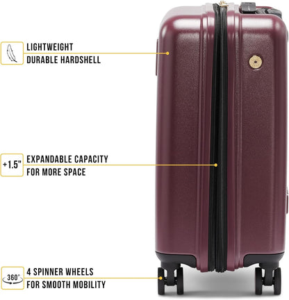 Amazon Exclusive On the Go 21" Hardshell Lightweight Expandable Carry-On Luggage with Spinner Wheels,Burgundy
