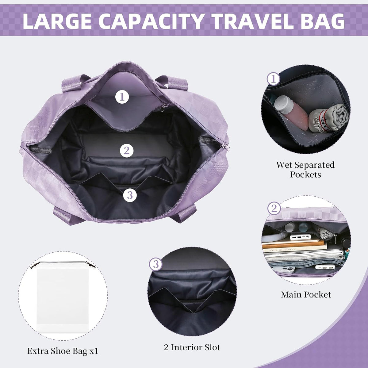 Rolling Duffle Bag with Wheels and Shoe Bag Expandable Foldable Travel Duffel Bag Carry on Luggage Bag Checkerboard Weekender Bag for Men Women