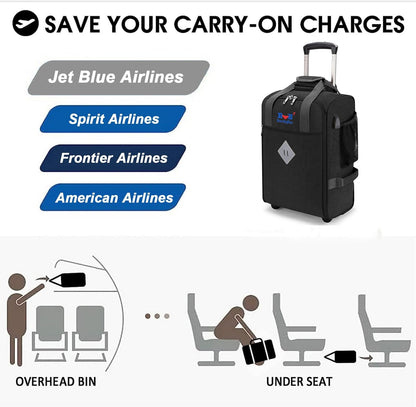 For JetBlue Airlines 17x13x8 Inches Rolling Personal Item Underseat Rolling Travel Bag - Suitable for Major Airlines including Spirit, Jetblue and Frontier- Duffel Bag Design