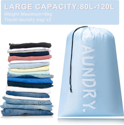XL Travel Laundry Bag, Machine Washable Dirty Clothes Organizer with Drawstring,Large Enough to Hold 4 Loads of Laundry, Easy Fit a Laundry Hamper or Basket Travel Essentials 24" x 36"