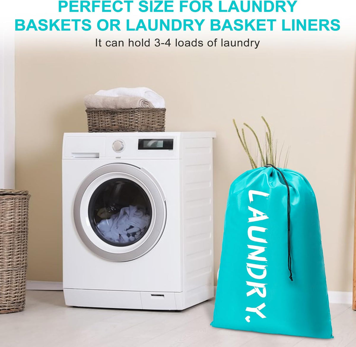 XL Travel Laundry Bag, Machine Washable Dirty Clothes Organizer with Drawstring,Large Enough to Hold 4 Loads of Laundry, Easy Fit a Laundry Hamper or Basket Travel Essentials 24" x 36"