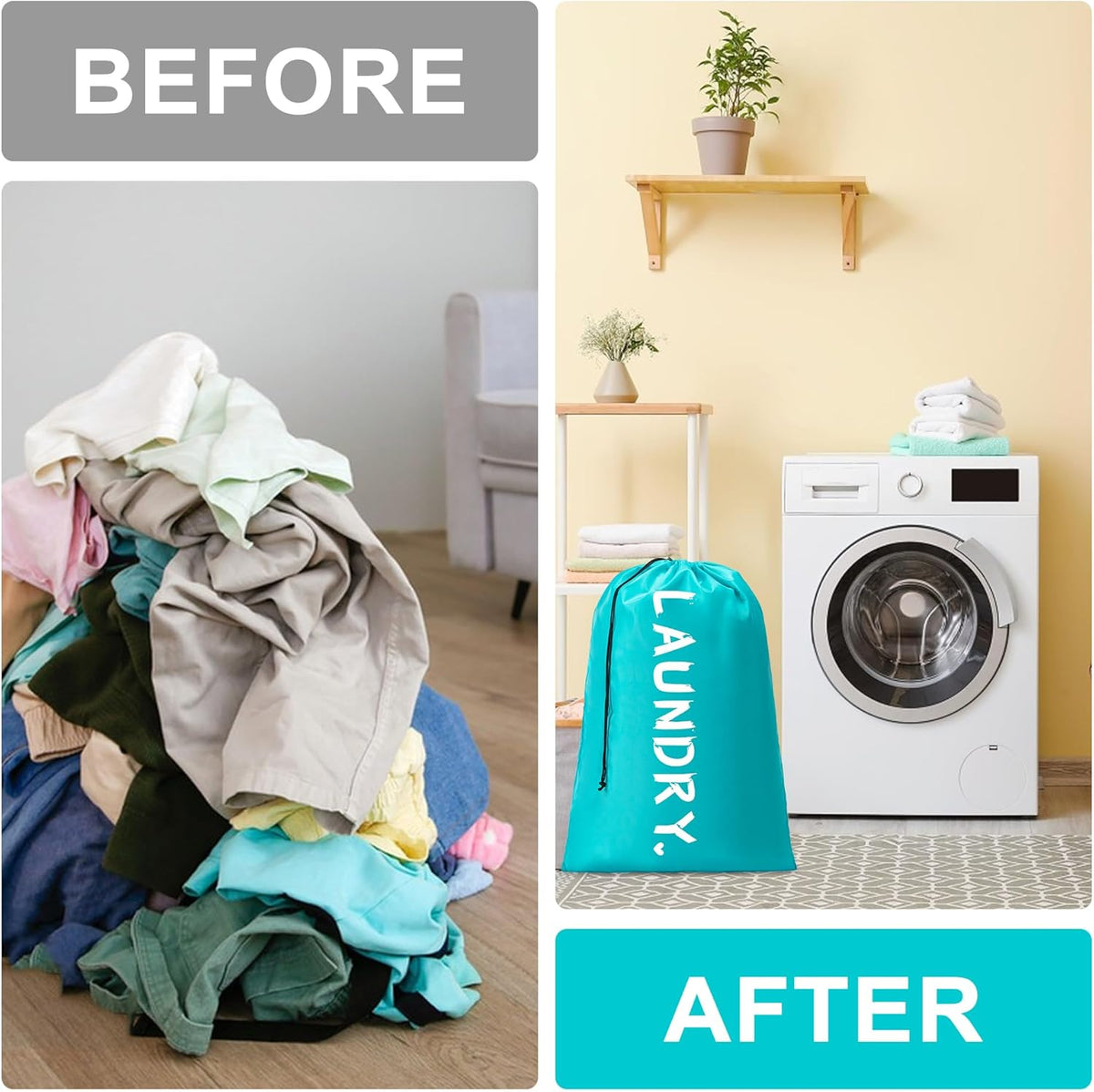XL Travel Laundry Bag, Machine Washable Dirty Clothes Organizer with Drawstring,Large Enough to Hold 4 Loads of Laundry, Easy Fit a Laundry Hamper or Basket Travel Essentials 24" x 36"