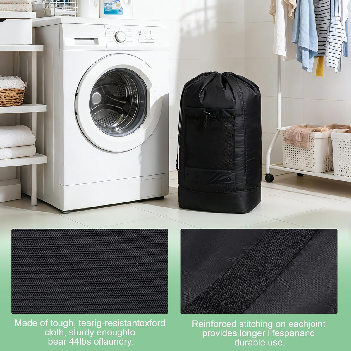 XL Travel Laundry Bag, Machine Washable Dirty Clothes Organizer with Drawstring,Large Enough to Hold 4 Loads of Laundry, Easy Fit a Laundry Hamper or Basket Travel Essentials 24" x 36"