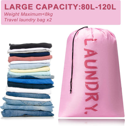 XL Travel Laundry Bag, Machine Washable Dirty Clothes Organizer with Drawstring,Large Enough to Hold 4 Loads of Laundry, Easy Fit a Laundry Hamper or Basket Travel Essentials 24" x 36"