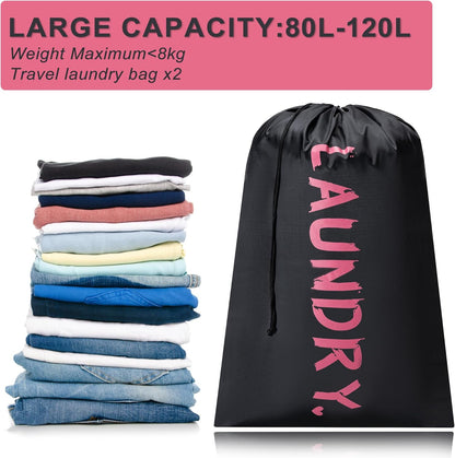 XL Travel Laundry Bag, Machine Washable Dirty Clothes Organizer with Drawstring,Large Enough to Hold 4 Loads of Laundry, Easy Fit a Laundry Hamper or Basket Travel Essentials 24" x 36"