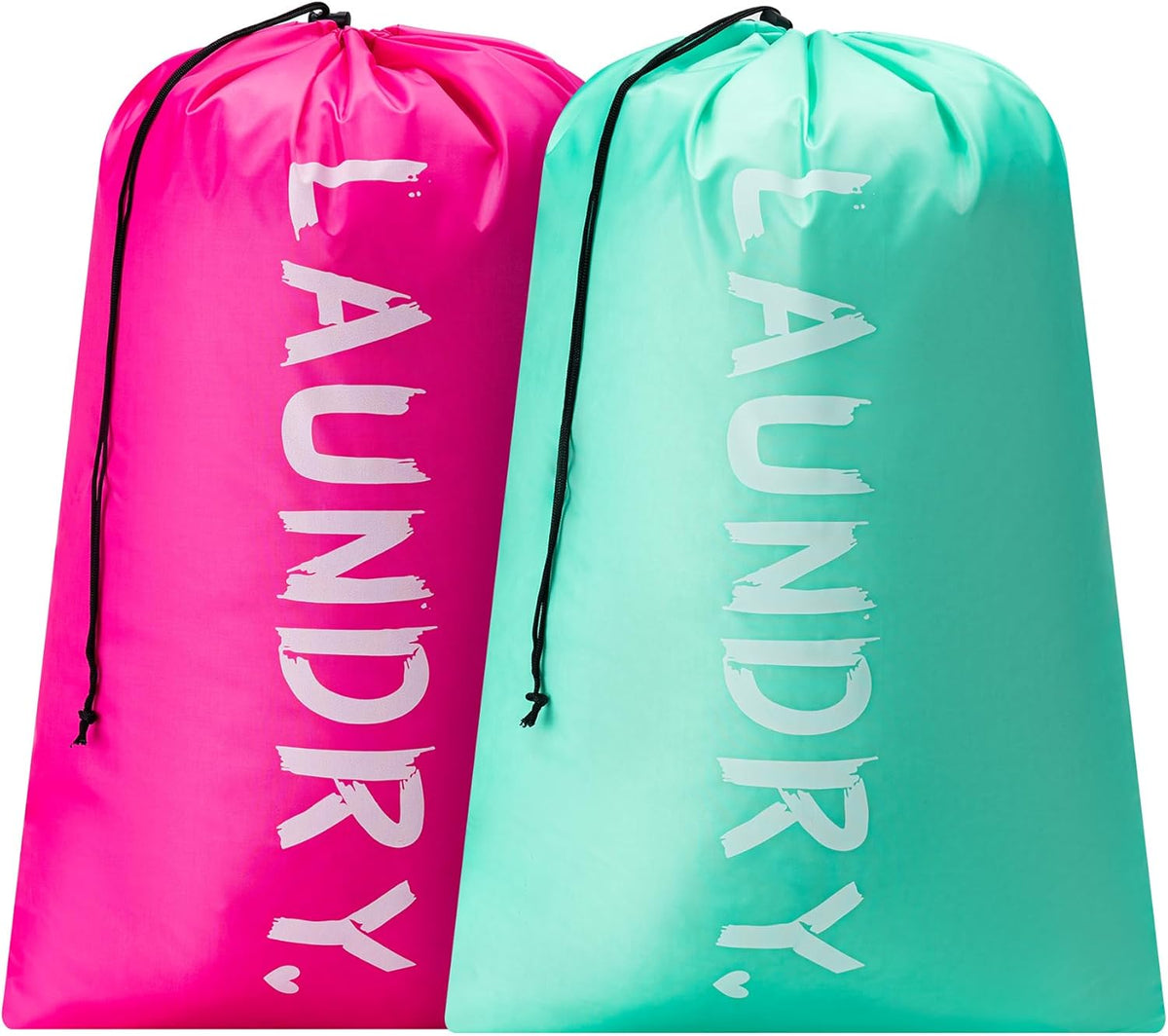 XL Travel Laundry Bag, Machine Washable Dirty Clothes Organizer with Drawstring,Large Enough to Hold 4 Loads of Laundry, Easy Fit a Laundry Hamper or Basket Travel Essentials 24" x 36"