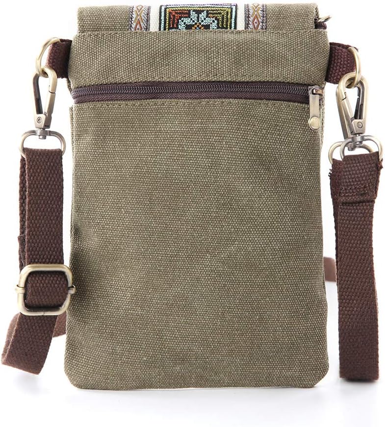 Vintage Embroidered Canvas Flip Small Crossbody Bag Cell Phone Pouch for Women Wristlet Wallet Bag Coin Purse