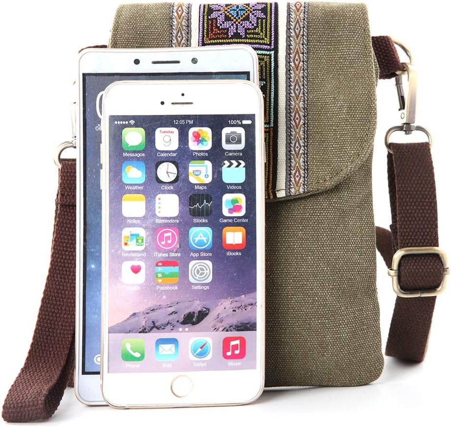Vintage Embroidered Canvas Flip Small Crossbody Bag Cell Phone Pouch for Women Wristlet Wallet Bag Coin Purse