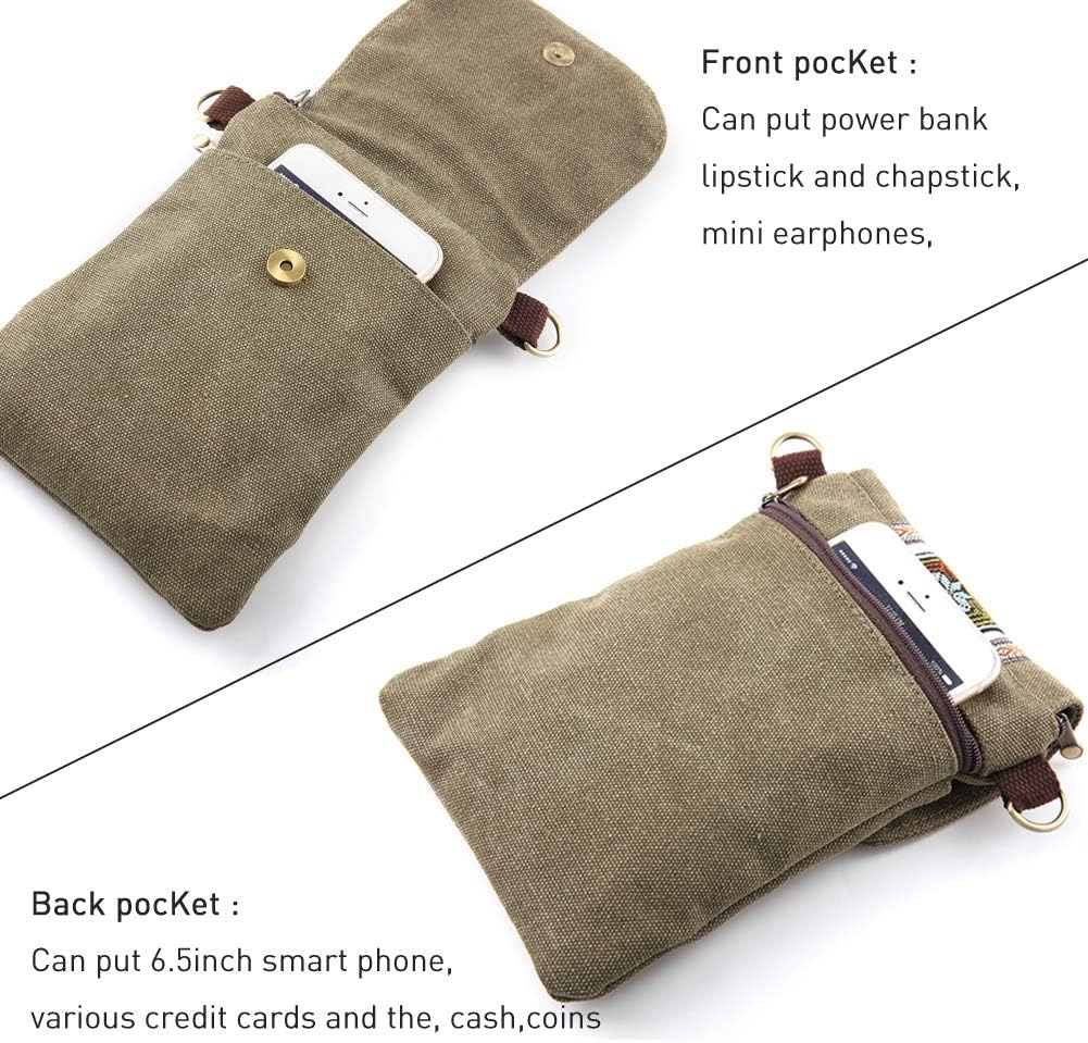 Vintage Embroidered Canvas Flip Small Crossbody Bag Cell Phone Pouch for Women Wristlet Wallet Bag Coin Purse