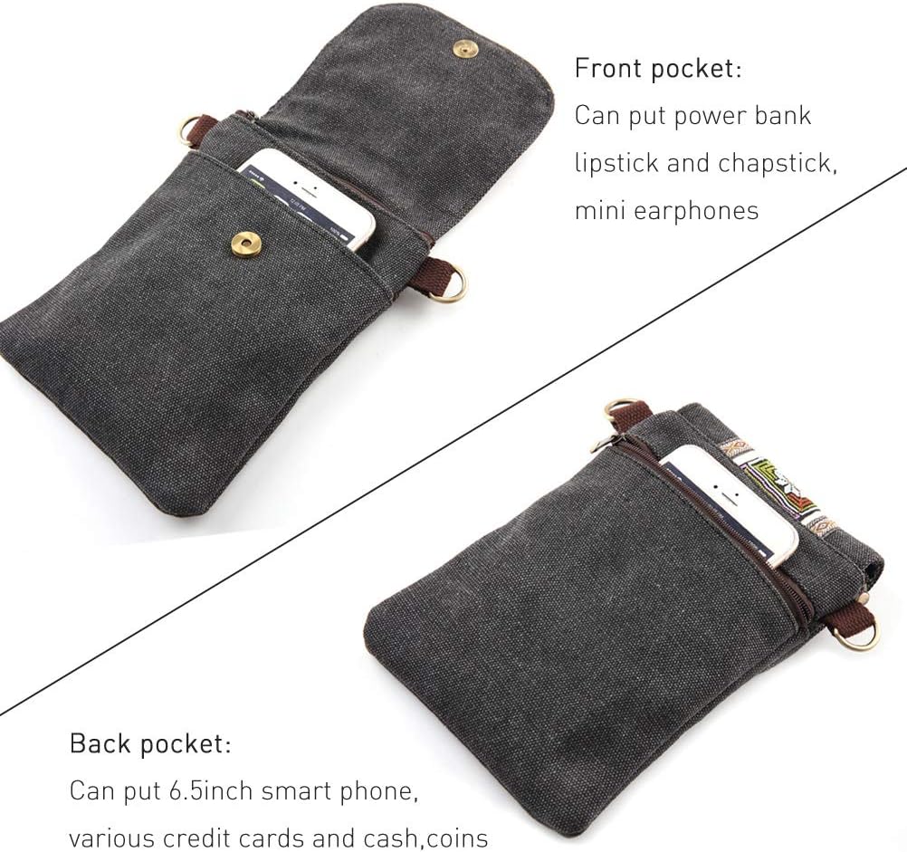 Vintage Embroidered Canvas Flip Small Crossbody Bag Cell Phone Pouch for Women Wristlet Wallet Bag Coin Purse