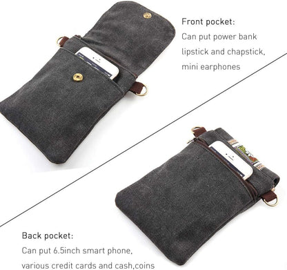 Vintage Embroidered Canvas Flip Small Crossbody Bag Cell Phone Pouch for Women Wristlet Wallet Bag Coin Purse