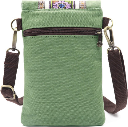 Vintage Embroidered Canvas Flip Small Crossbody Bag Cell Phone Pouch for Women Wristlet Wallet Bag Coin Purse