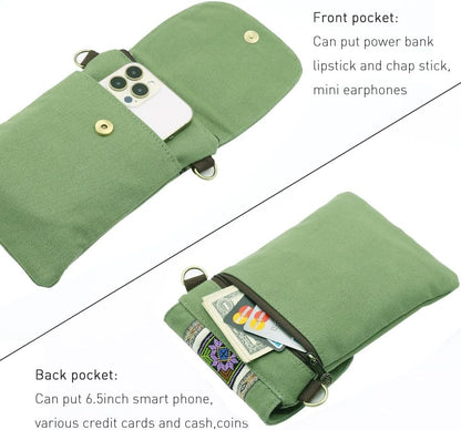 Vintage Embroidered Canvas Flip Small Crossbody Bag Cell Phone Pouch for Women Wristlet Wallet Bag Coin Purse