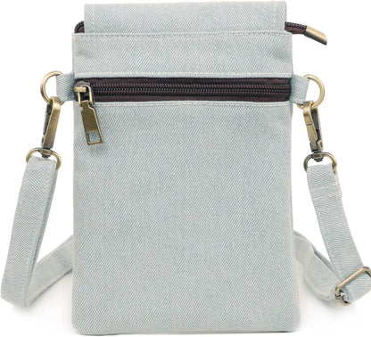Vintage Embroidered Canvas Flip Small Crossbody Bag Cell Phone Pouch for Women Wristlet Wallet Bag Coin Purse