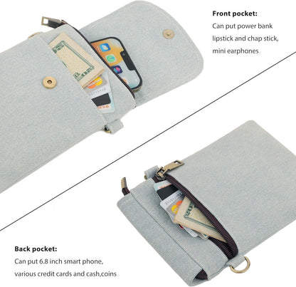 Vintage Embroidered Canvas Flip Small Crossbody Bag Cell Phone Pouch for Women Wristlet Wallet Bag Coin Purse