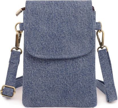 Vintage Embroidered Canvas Flip Small Crossbody Bag Cell Phone Pouch for Women Wristlet Wallet Bag Coin Purse