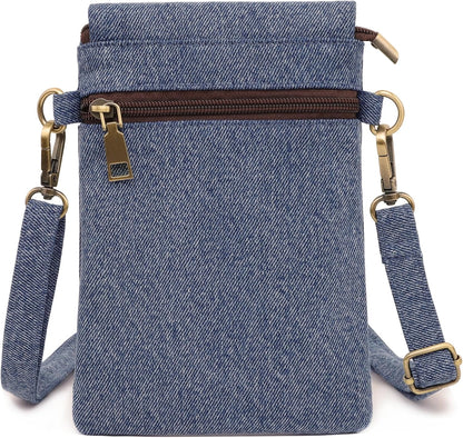 Vintage Embroidered Canvas Flip Small Crossbody Bag Cell Phone Pouch for Women Wristlet Wallet Bag Coin Purse