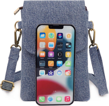 Vintage Embroidered Canvas Flip Small Crossbody Bag Cell Phone Pouch for Women Wristlet Wallet Bag Coin Purse