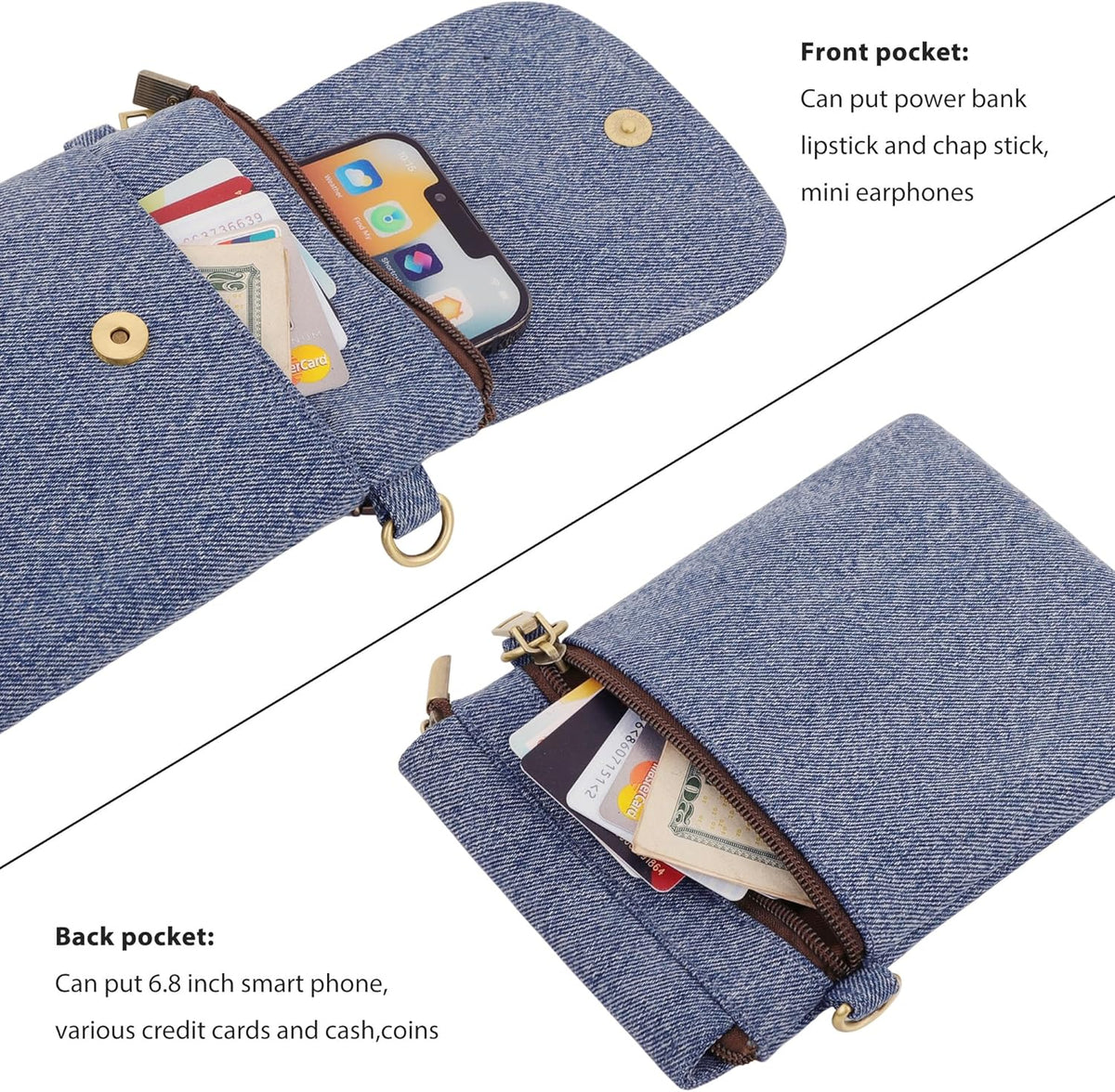 Vintage Embroidered Canvas Flip Small Crossbody Bag Cell Phone Pouch for Women Wristlet Wallet Bag Coin Purse