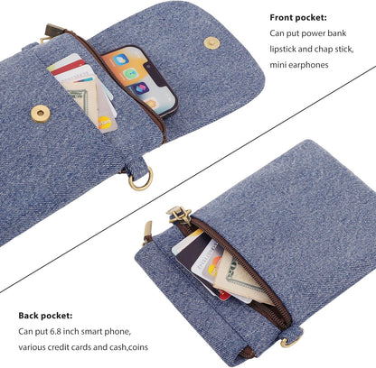Vintage Embroidered Canvas Flip Small Crossbody Bag Cell Phone Pouch for Women Wristlet Wallet Bag Coin Purse