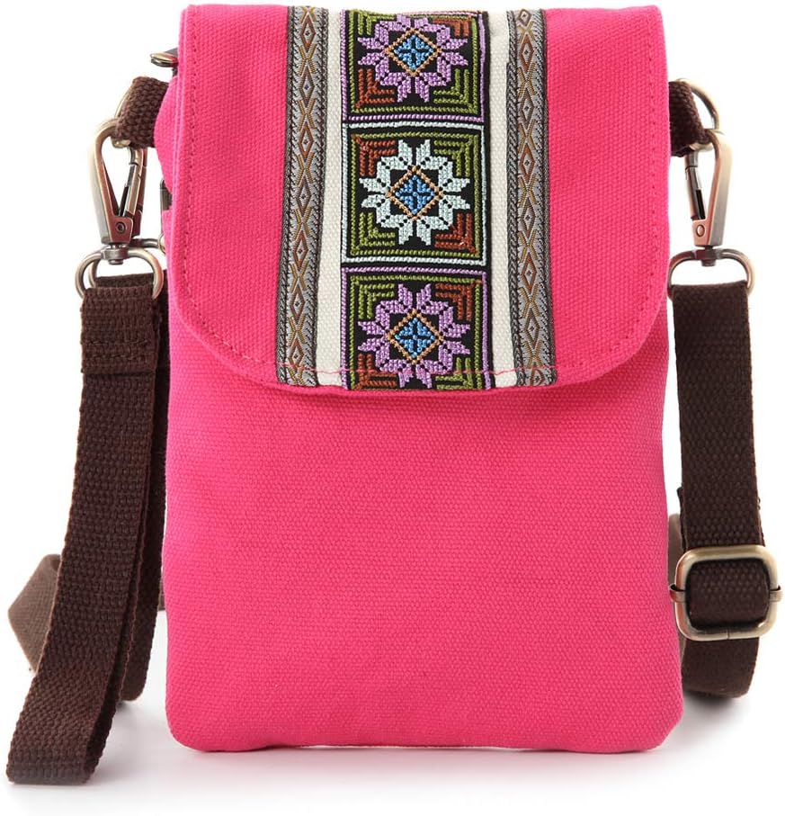 Vintage Embroidered Canvas Flip Small Crossbody Bag Cell Phone Pouch for Women Wristlet Wallet Bag Coin Purse