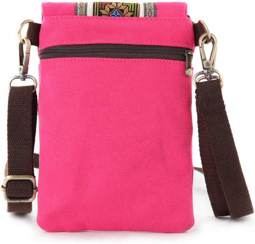 Vintage Embroidered Canvas Flip Small Crossbody Bag Cell Phone Pouch for Women Wristlet Wallet Bag Coin Purse
