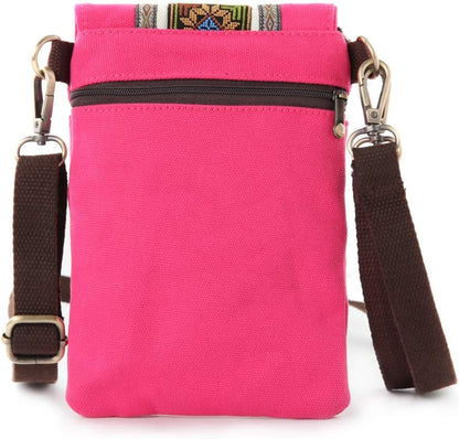 Vintage Embroidered Canvas Flip Small Crossbody Bag Cell Phone Pouch for Women Wristlet Wallet Bag Coin Purse