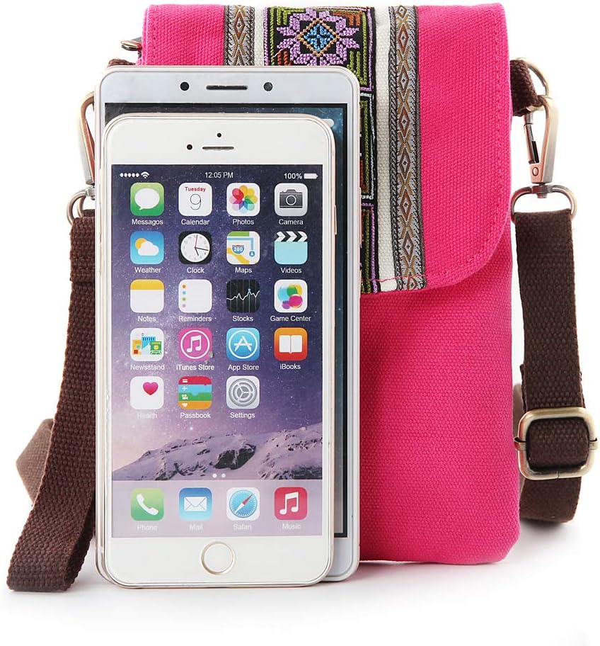 Vintage Embroidered Canvas Flip Small Crossbody Bag Cell Phone Pouch for Women Wristlet Wallet Bag Coin Purse