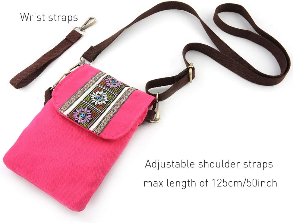 Vintage Embroidered Canvas Flip Small Crossbody Bag Cell Phone Pouch for Women Wristlet Wallet Bag Coin Purse
