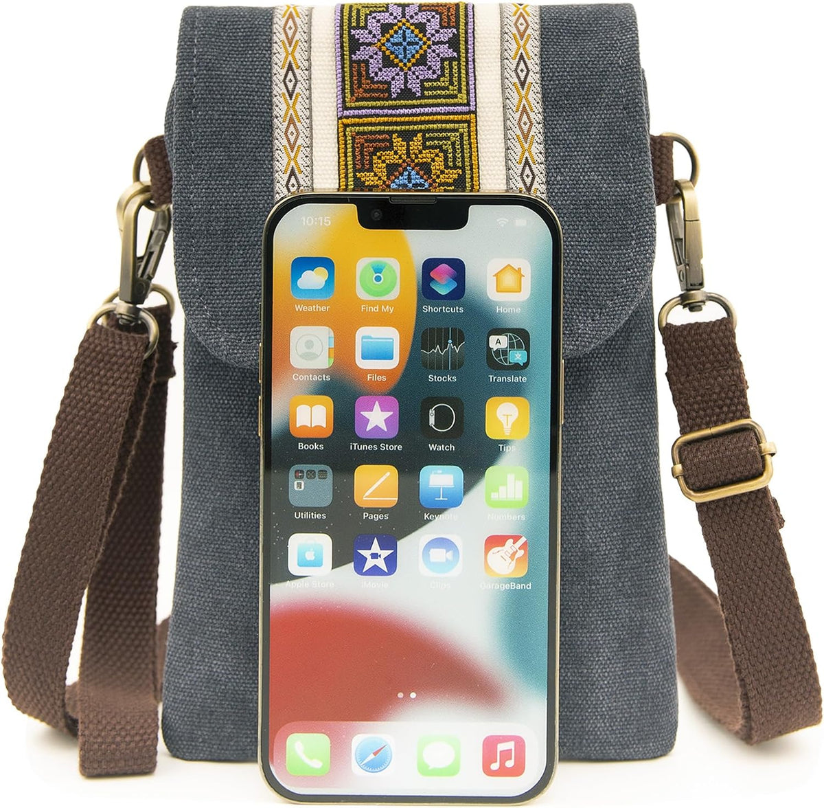 Vintage Embroidered Canvas Flip Small Crossbody Bag Cell Phone Pouch for Women Wristlet Wallet Bag Coin Purse