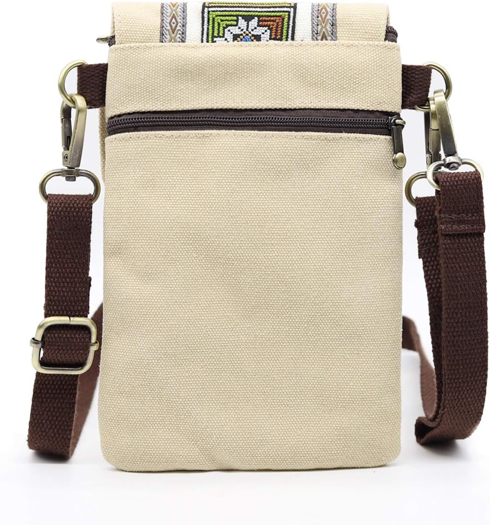 Vintage Embroidered Canvas Flip Small Crossbody Bag Cell Phone Pouch for Women Wristlet Wallet Bag Coin Purse