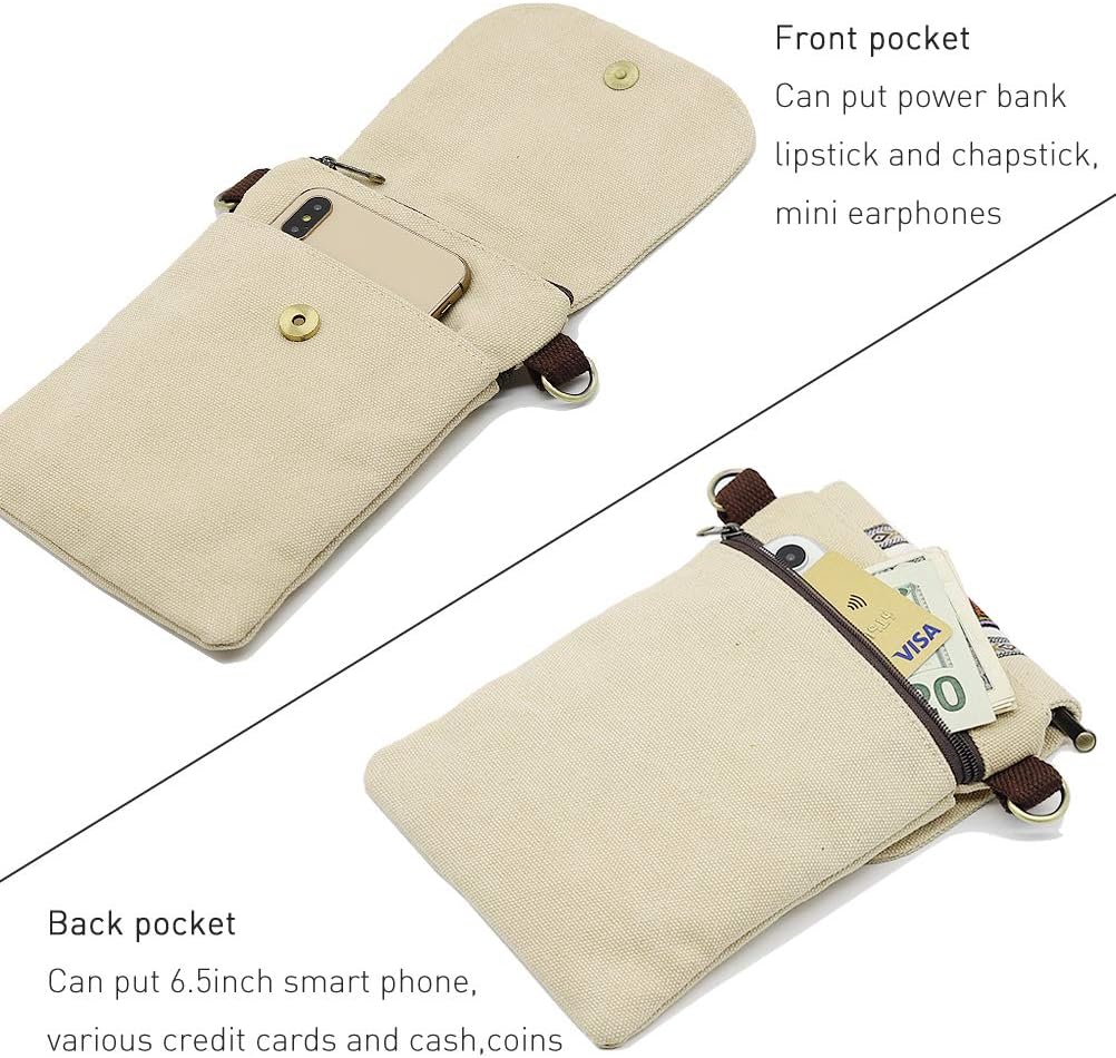 Vintage Embroidered Canvas Flip Small Crossbody Bag Cell Phone Pouch for Women Wristlet Wallet Bag Coin Purse