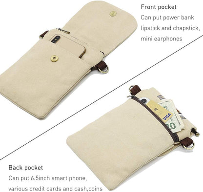 Vintage Embroidered Canvas Flip Small Crossbody Bag Cell Phone Pouch for Women Wristlet Wallet Bag Coin Purse