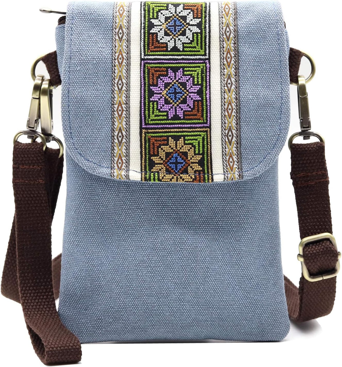 Vintage Embroidered Canvas Flip Small Crossbody Bag Cell Phone Pouch for Women Wristlet Wallet Bag Coin Purse