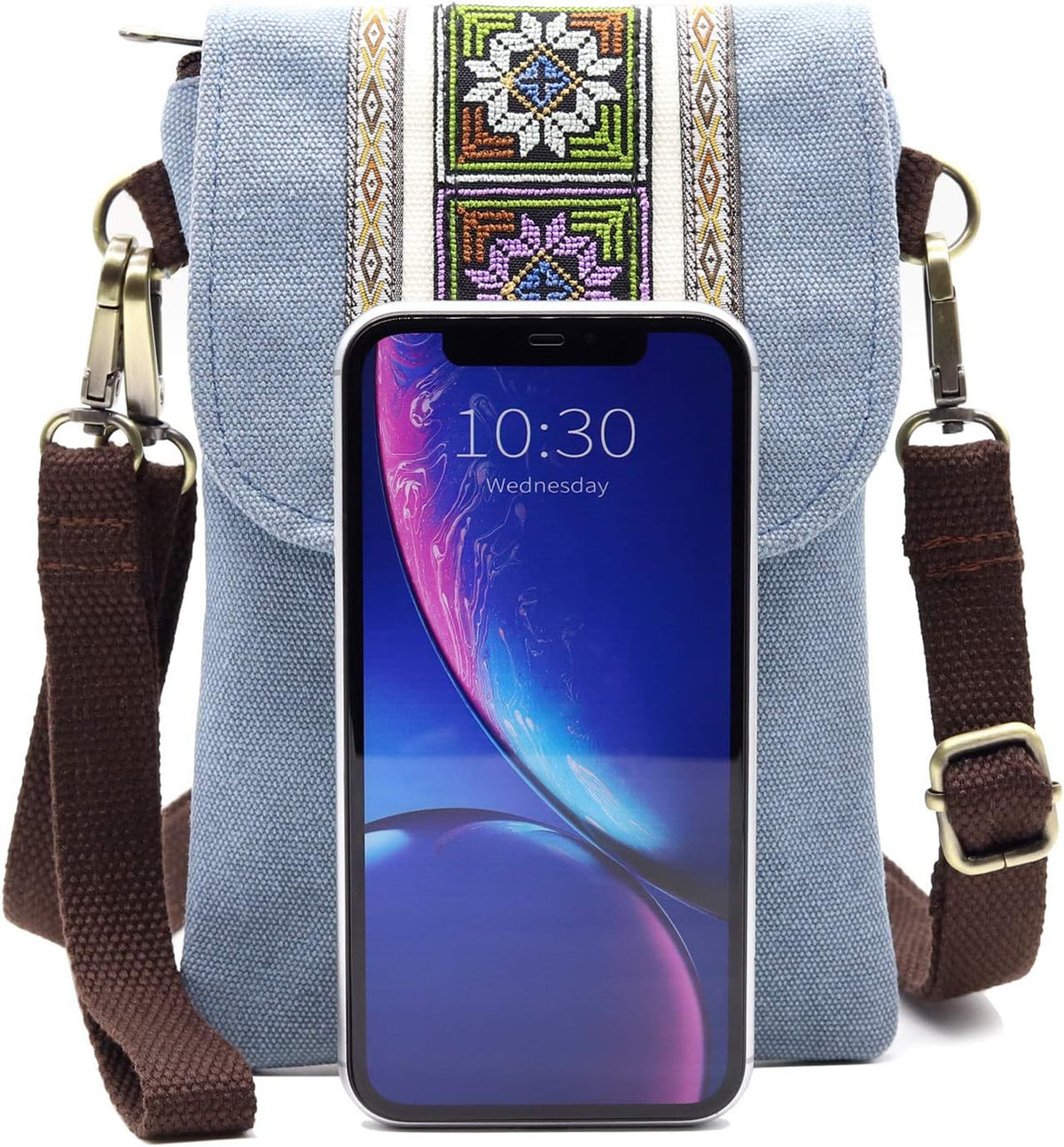 Vintage Embroidered Canvas Flip Small Crossbody Bag Cell Phone Pouch for Women Wristlet Wallet Bag Coin Purse