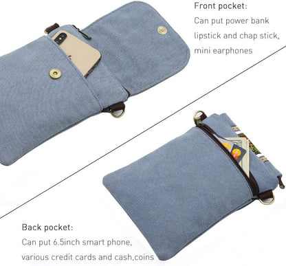 Vintage Embroidered Canvas Flip Small Crossbody Bag Cell Phone Pouch for Women Wristlet Wallet Bag Coin Purse