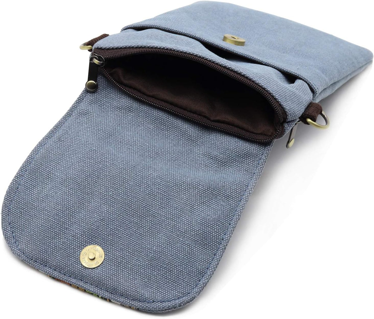 Vintage Embroidered Canvas Flip Small Crossbody Bag Cell Phone Pouch for Women Wristlet Wallet Bag Coin Purse