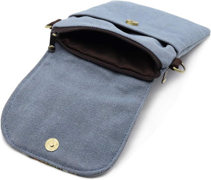 Vintage Embroidered Canvas Flip Small Crossbody Bag Cell Phone Pouch for Women Wristlet Wallet Bag Coin Purse