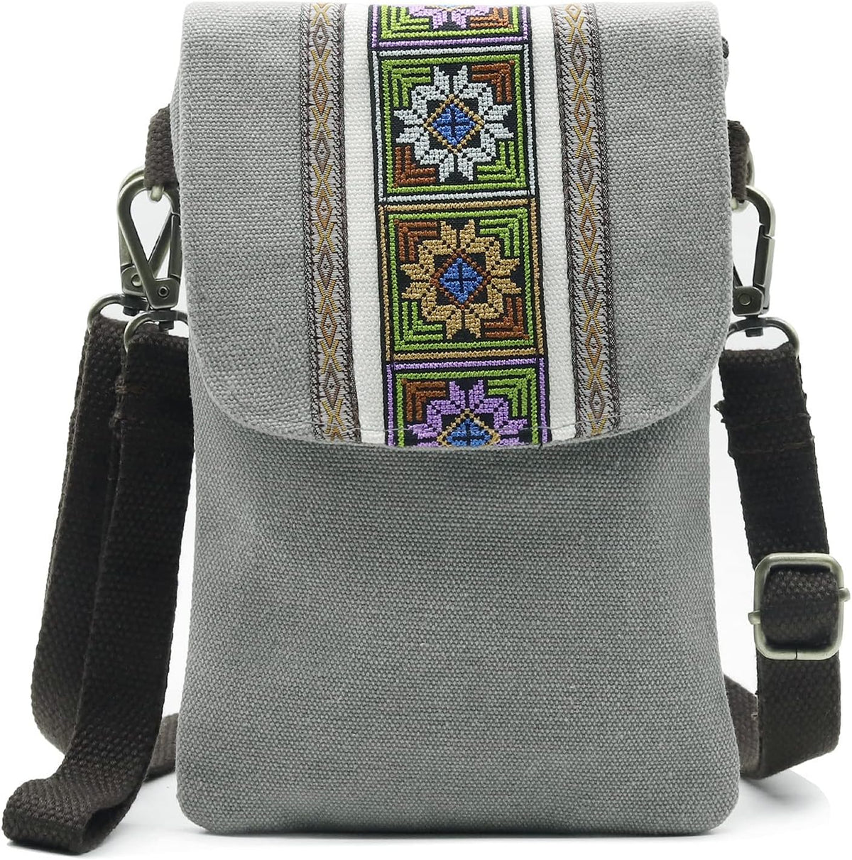 Vintage Embroidered Canvas Flip Small Crossbody Bag Cell Phone Pouch for Women Wristlet Wallet Bag Coin Purse