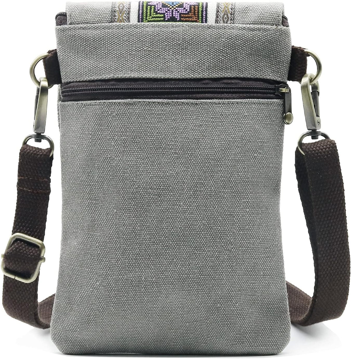 Vintage Embroidered Canvas Flip Small Crossbody Bag Cell Phone Pouch for Women Wristlet Wallet Bag Coin Purse