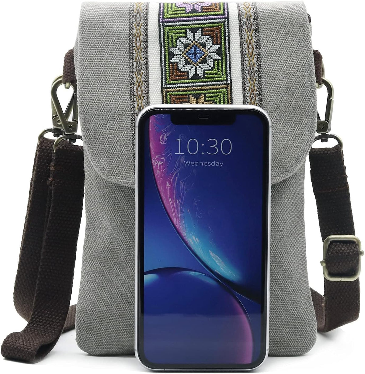 Vintage Embroidered Canvas Flip Small Crossbody Bag Cell Phone Pouch for Women Wristlet Wallet Bag Coin Purse