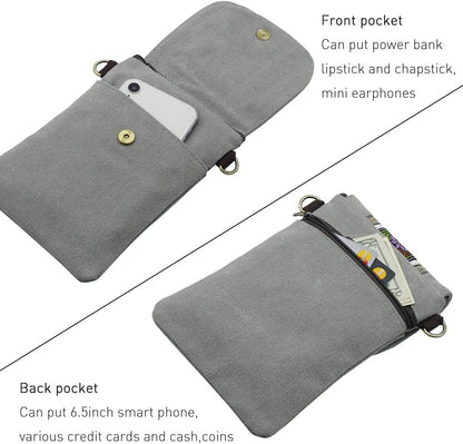 Vintage Embroidered Canvas Flip Small Crossbody Bag Cell Phone Pouch for Women Wristlet Wallet Bag Coin Purse