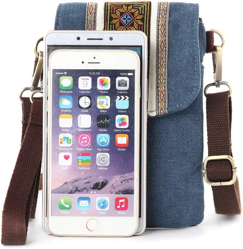 Vintage Embroidered Canvas Flip Small Crossbody Bag Cell Phone Pouch for Women Wristlet Wallet Bag Coin Purse