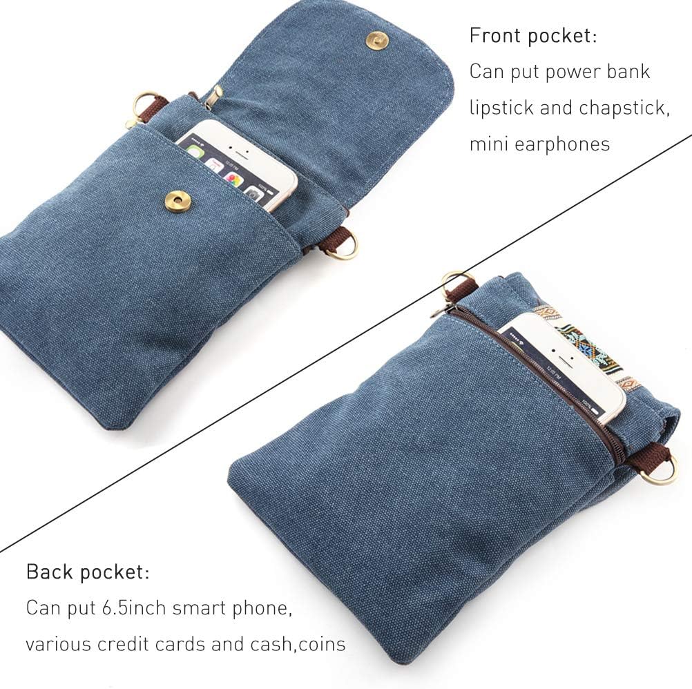 Vintage Embroidered Canvas Flip Small Crossbody Bag Cell Phone Pouch for Women Wristlet Wallet Bag Coin Purse
