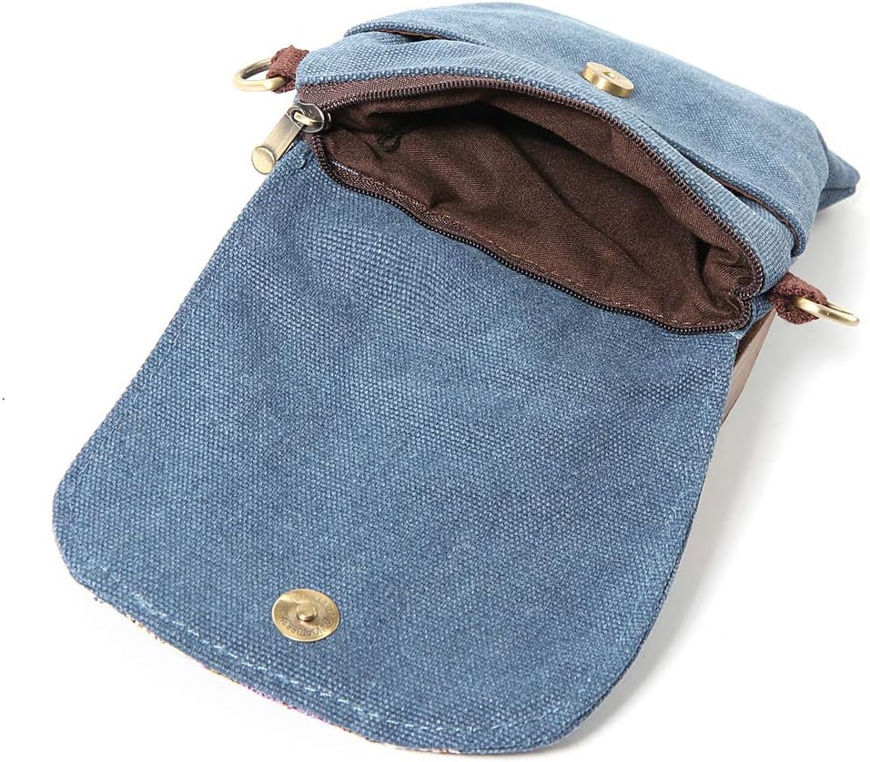Vintage Embroidered Canvas Flip Small Crossbody Bag Cell Phone Pouch for Women Wristlet Wallet Bag Coin Purse